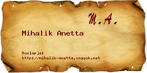 Mihalik Anetta névjegykártya